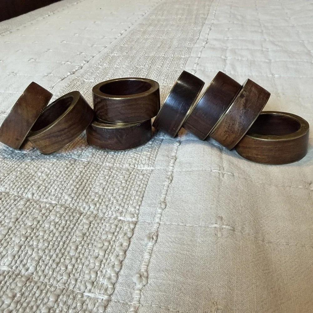 Napkin rings wood and brass inlay set of 8 Minimalist Modern design On A Vintage